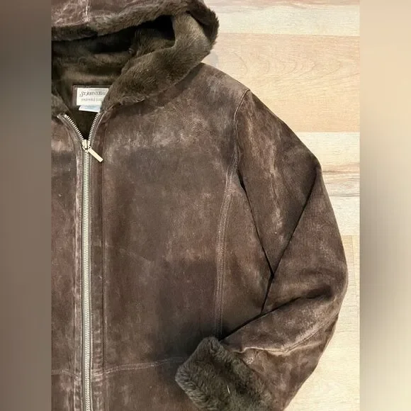 Suede leather brown fur lined jacket - Picture 11 of 14